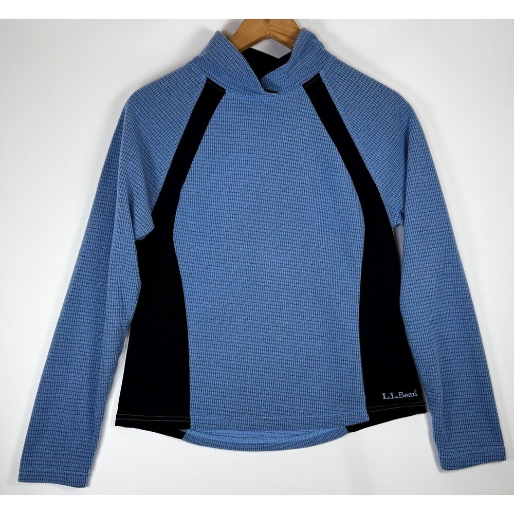 Vintage LL Bean Women's Small Blue Black Thermal Pullover Performance USA‎ Made